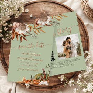 QR rustieke moderne saliegroene bloemige bruiloft Save The Date