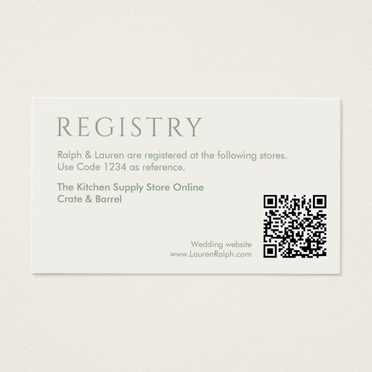 QR Sage & Ivory Gift Registry Enclosure Kaart (Voorkant)