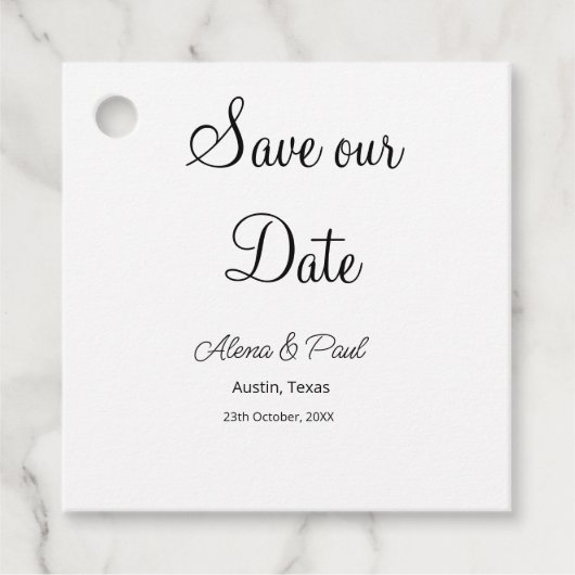 QR Save Our Date voeg fotonaam datum zwart wit toe Bedankjes Labels (Voorkant)