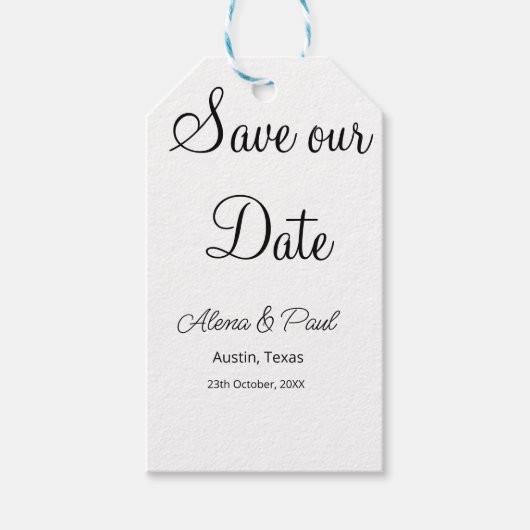 QR Save Our Date voeg fotonaam datum zwart wit toe Cadeaulabel (Voorkant)