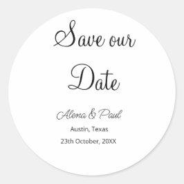 QR Save Our Date voeg fotonaam datum zwart wit toe Ronde Sticker