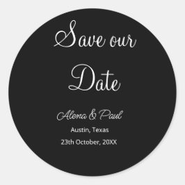 QR Save Our Date voeg fotonaam datum zwart wit toe Ronde Sticker