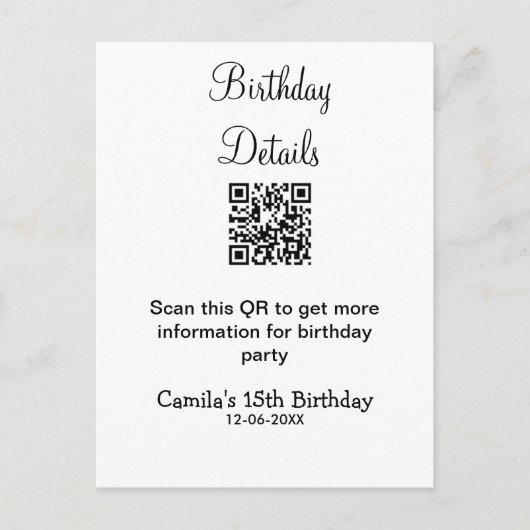 QR scan verjaardagsfeest details modern 15 verjaar Briefkaart (Voorkant)