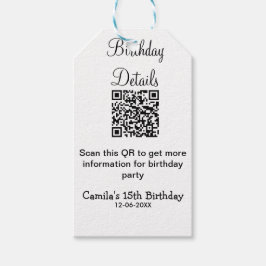 QR scan verjaardagsfeest details modern 15 verjaar Cadeaulabel