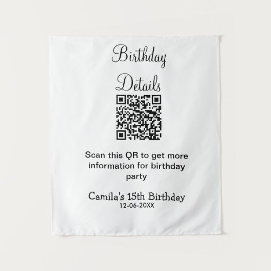 QR-scan verjaardagsfeest details modern 15 verjaar Wandkleed (Voorkant)