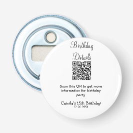 QR scan verjaardagsfeest details moderne 15 verjaa Button Flesopener
