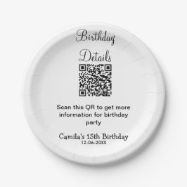 QR scan verjaardagsfeest details moderne 15 verjaa Papieren Bordje