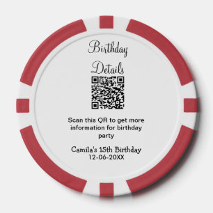 QR scan verjaardagsfeest details moderne 15 verjaa Poker Chips