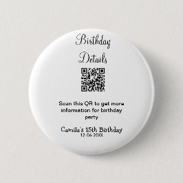QR scan verjaardagsfeest details moderne 15 verjaa Ronde Button 5,7 Cm
