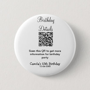 QR scan verjaardagsfeest details moderne 15 verjaa Ronde Button 5,7 Cm