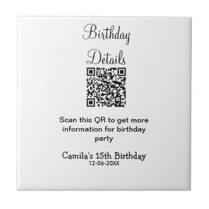 QR scan verjaardagsfeest details moderne 15 verjaa Tegeltje