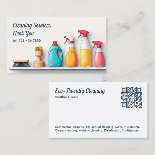 QR schoonmaak Janitorial Services Visitekaartje (Voorkant / Achterkant)