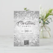 QR Silver Winter Diamonds Glitter Christmas Party Kaart (Staand voorkant)
