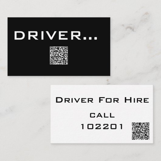 QR Simple Black Visitekaartje White Text - DRIVER (Voorkant / Achterkant)