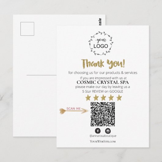 *~* QR Simple Minimal Beoordelingslogo BEDANKT AP8 Briefkaart (Voorkant / Achterkant)