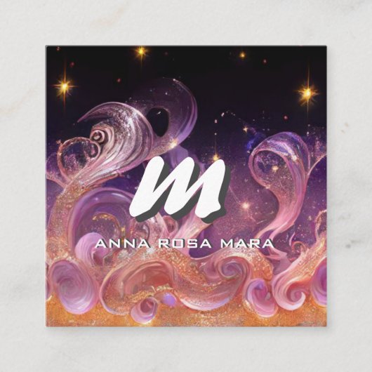 ** QR Sky Night Stars ETHERISCHE GOLVEN AP93 Vierkante Visitekaartje (Voorkant)