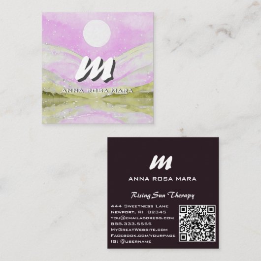 *~* QR Sky PINK SUN Abstract Landschap Natuur AP93 Vierkante Visitekaartje (Voorkant / Achterkant)