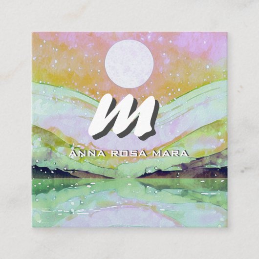 *~* QR SUN Modern Abstract Landschap Natuur AP93 Vierkante Visitekaartje (Voorkant)