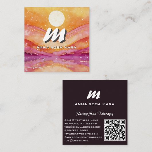 *~* QR SUN Salmon Abstract Landschap Natuur AP93 Vierkante Visitekaartje (Voorkant / Achterkant)
