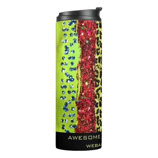 *~* QR SWAG Girly Animal Print Glitter Rainbow Thermosbeker (Gedraaid links)