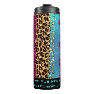 *~* QR SWAG Girly Animal Print Rainbow Glitter  Thermosbeker