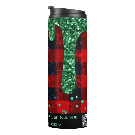*~* QR SWAG Rustige kerstgroene Glitter Pset Thermosbeker (Geroteerd rechts)
