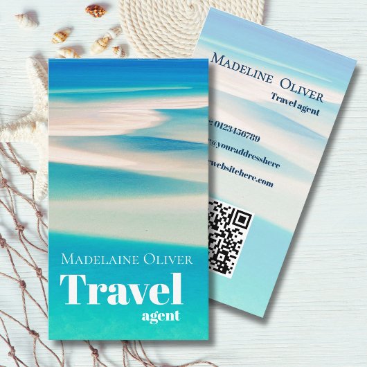 QR Travel Business Ocean Beach Zee Modern Blue Visitekaartje