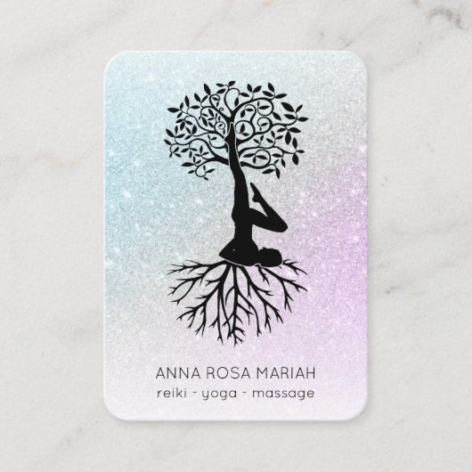 *~* QR Tree of Life Yoga. Pastel Glitter Zen Visitekaartje (Voorkant)