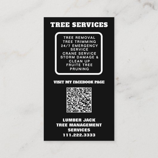 *~* QR Tree Services Lumber Jack Tree Trunk Visitekaartje (Achterkant)