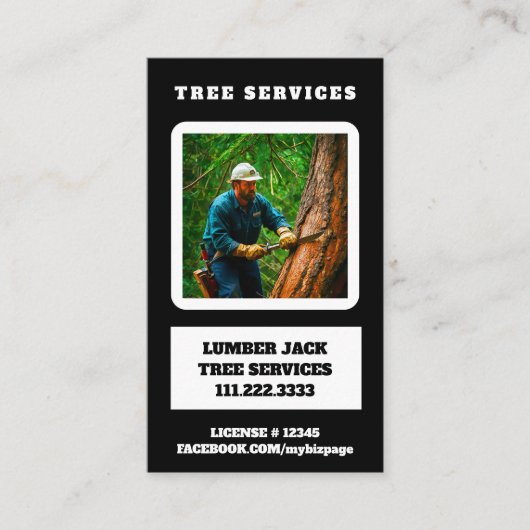 *~* QR Tree Services Lumber Jack Tree Trunk Visitekaartje (Voorkant)