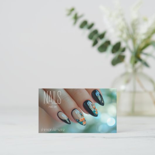 QR Trendy Nagel Bloem Kunst Manicuriste  Visitekaartje (Staand voorkant)