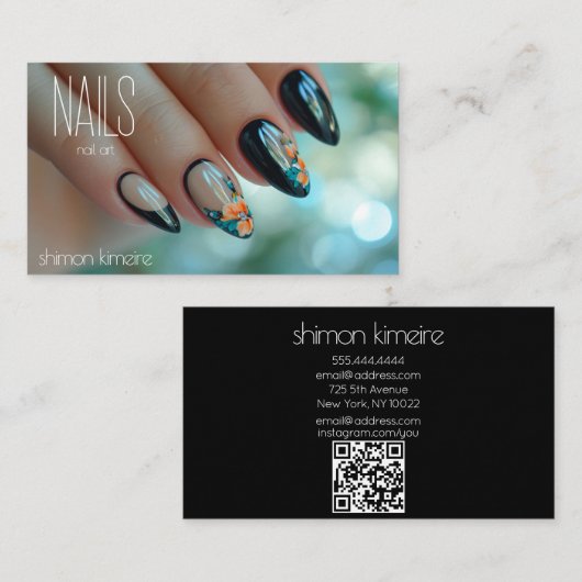 QR Trendy Nagel Bloem Kunst Manicuriste  Visitekaartje (Voorkant / Achterkant)