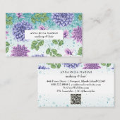 *~* QR Turquoise Floral Succulent Pattern Glitter Visitekaartje (Voorkant / Achterkant)