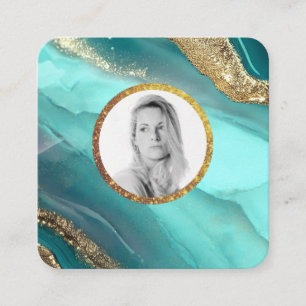*~* QR Turuqoise Gold AP66 FOTO Luxe LOGO Agate Vierkante Visitekaartje
