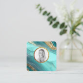 *~* QR Turuqoise Gold AP66 FOTO Luxe LOGO Agate Vierkante Visitekaartje (Staand voorkant)