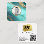 *~* QR Turuqoise Gold AP66 FOTO Luxe LOGO Agate Vierkante Visitekaartje (Voorkant / Achterkant)