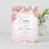 QR Verjaardag Koraal Bloemen en Ballonnen Kaart (Staand voorkant)