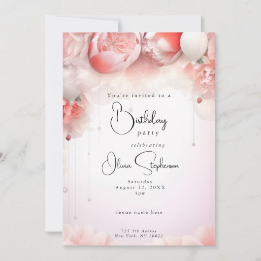 QR Verjaardag Koraal Bloemen Pioenrozen Kaart (Voorkant)