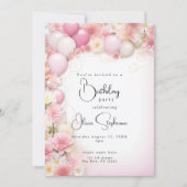 QR Verjaardag Roze Ballons en Daisies Kaart (Voorkant)