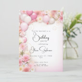 QR Verjaardag Roze Ballons en Daisies Kaart (Staand voorkant)