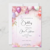 QR Verjaardag Roze en Lila Bloemen Ballonnen Kaart (Voorkant)