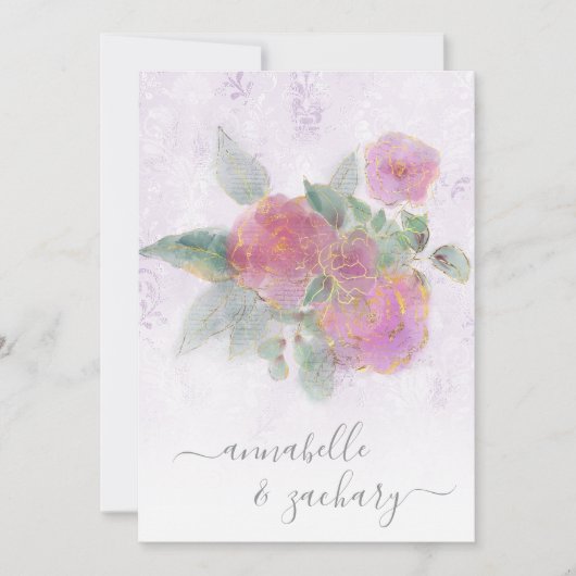 *~* QR Violet Damask RSVP Roos AR12 Huwelijksuitno Kaart (Voorkant)