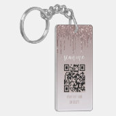 QR Visitekaartje Blush roze druppelaar Glitter Sleutelhanger (Voorkant Links)