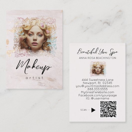 *~* QR Vrouwen Girly Lavendel Roos Glam Visitekaartje (Voorkant / Achterkant)