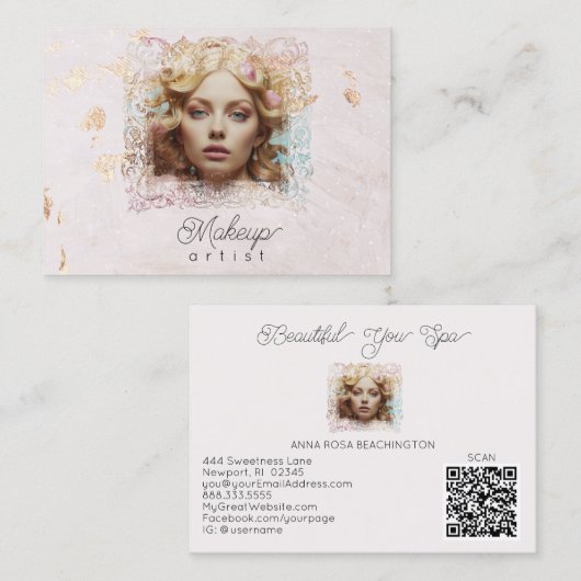 *~* QR Vrouwen Girly Lavendel Roos Pastel Visitekaartje (Voorkant / Achterkant)