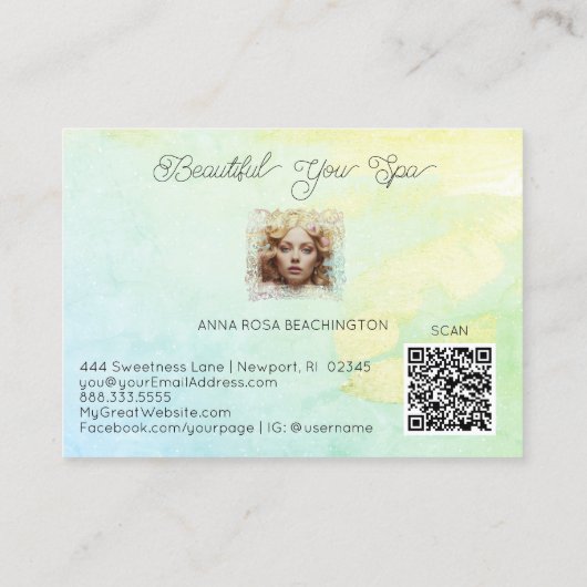 *~* QR Vrouwen Girly Mint Gele Pastel Visitekaartje (Achterkant)