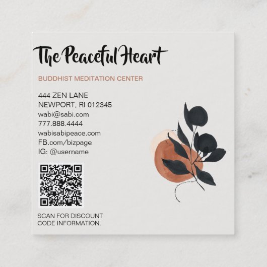 *~* QR Wabi -Sabi Abstracte minimale inkt AR27 Een Vierkante Visitekaartje (Achterkant)