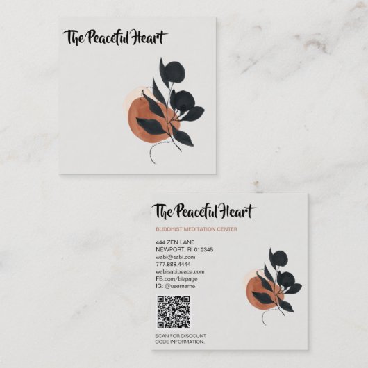 *~* QR Wabi -Sabi Abstracte minimale inkt AR27 Een Vierkante Visitekaartje (Voorkant / Achterkant)