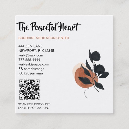 *~* QR Wabi Sabi Abstracte minimale inkt AR27 Eenv Vierkante Visitekaartje (Achterkant)