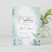 QR Waterverf Blauw en Groen Bladblad Verjaardag Kaart (Staand voorkant)